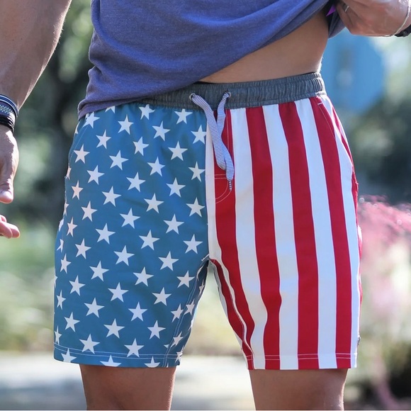 Burlebo American Flag Swim Trunks Compression Lining 4th of July - Picture 3 of 5